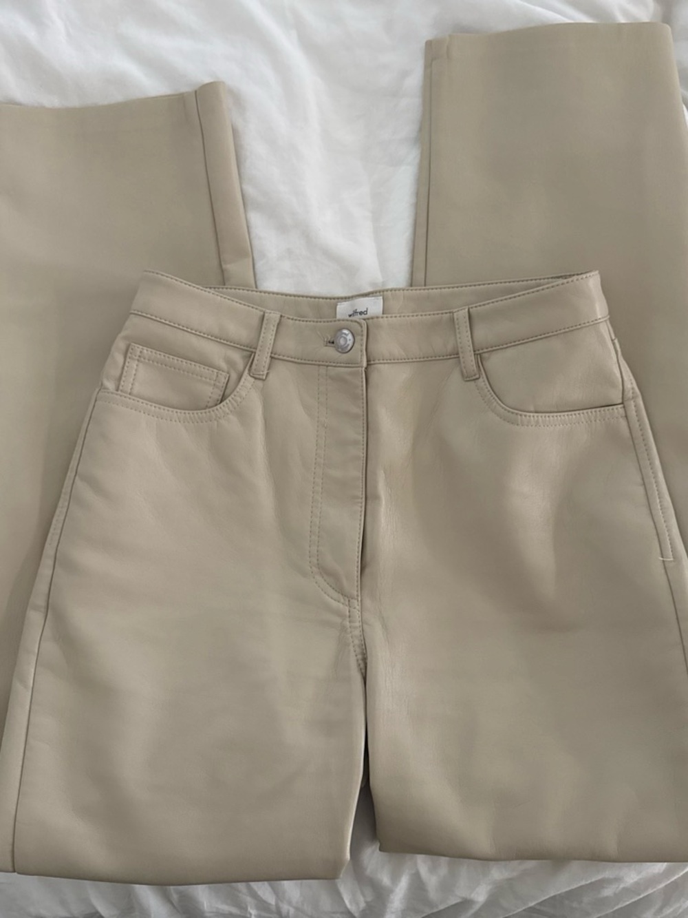 Aritzia Straight Leg Faux Leather Pants in Light Beige
